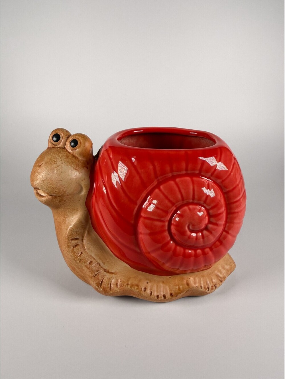 Succulent Planter Pot Red Ceramic Snail Trinket Bowl Sponge Holder
